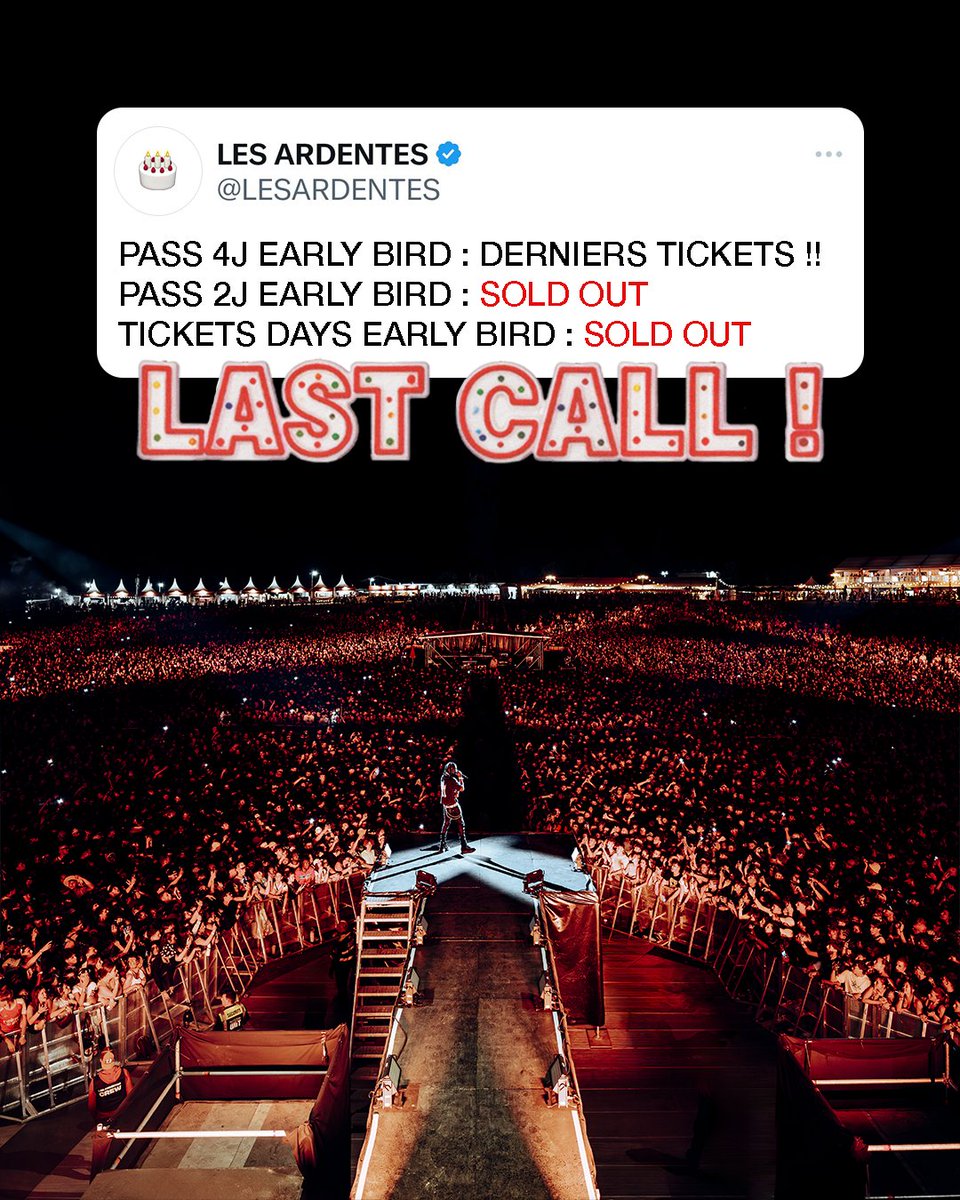 DERNIÈRE CHANCE de chopper ton PASS 4 JOURS 

Lesgooo  : sites.weezevent.com/lesardentes-20…