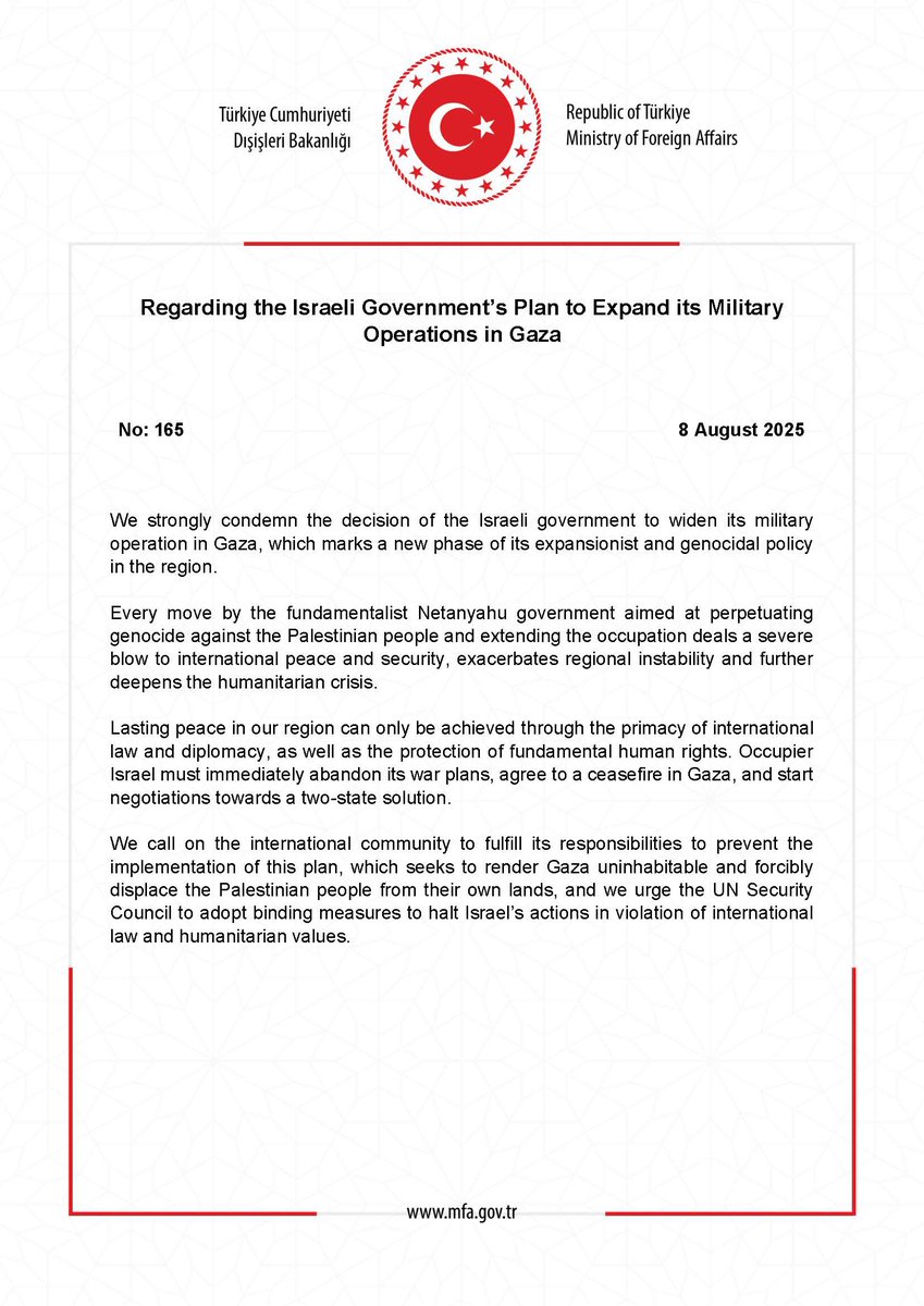 Regarding the Israeli Government’s Plan to Expand its Military Operations in Gaza mfa.gov.tr/no_-165_-israi…