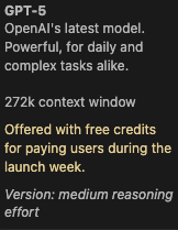 Really nice that GPT-5 is free in cursor.