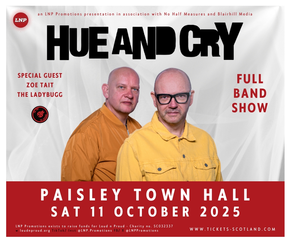 Announcing Zoe Tait - The Ladybugg as special guest to <a href="/hueandcry/">Hue And Cry</a> at <a href="/paisleytownhall/">Paisley Town Hall</a>  - we are super excited to welcome Zoe to the team for our Paisley show. Tickets available here t-s.co/hue01

#hueandcry #lookingforlinda #thisonesforpaisley   #paisley #whatson