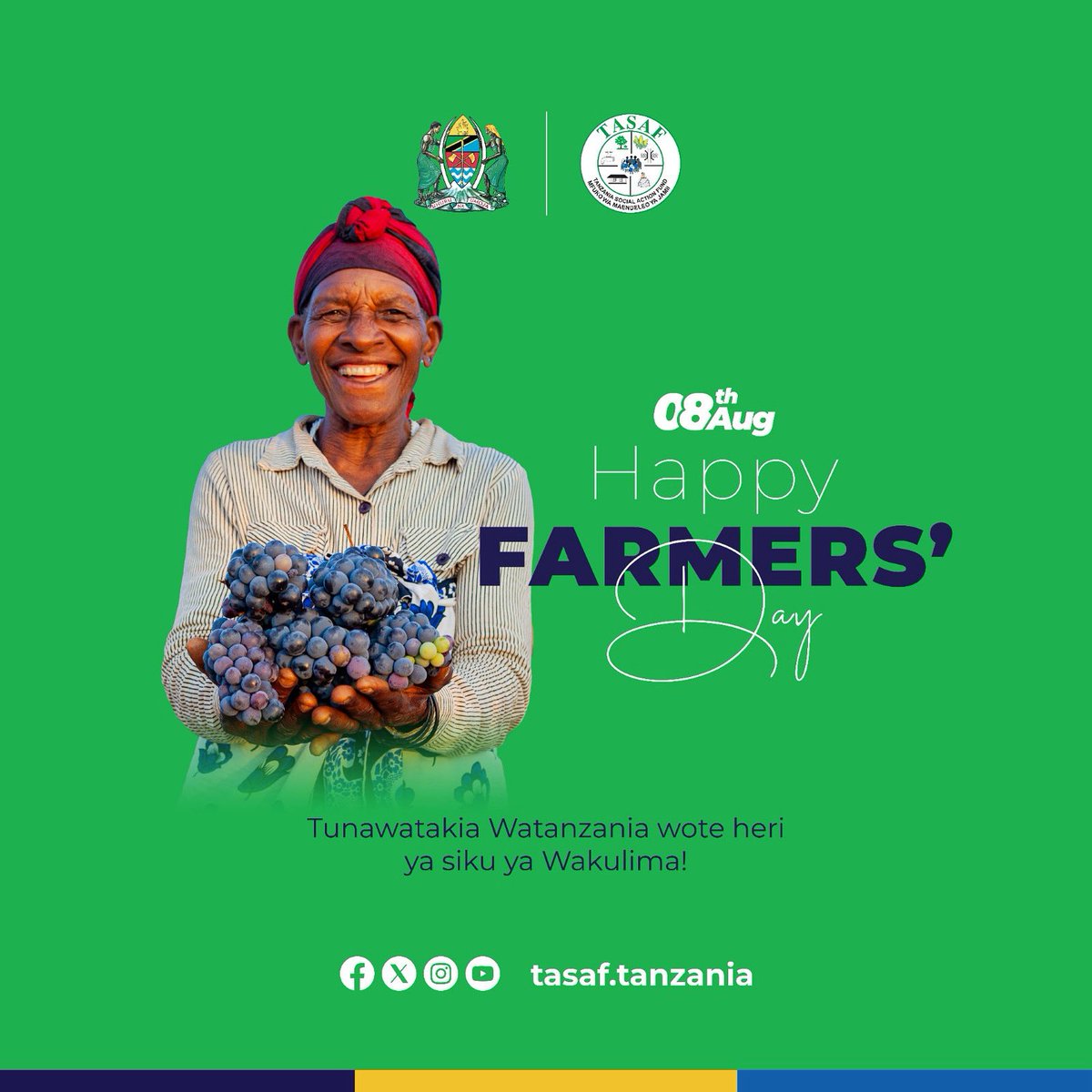 TasafTanzania's tweet image. On this #Nanenane Day #TASAF commends the dedication, strength, and resilience of every Tanzanian farmer, your work sustains our nation. 

We remain committed to supporting you on the journey toward productive and dignified livelihoods.

#TASAF #NaneNane2025  #PSSN