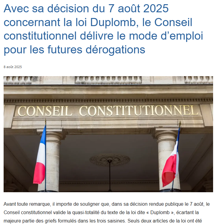 Décision du Conseil constitutionnel sur la loi Duplomb : victoire pour les écologistes ? coup de grâce pour nos agriculteurs ? Mon analyse👉 agriculture-environnement.fr/2025/08/08/loi…