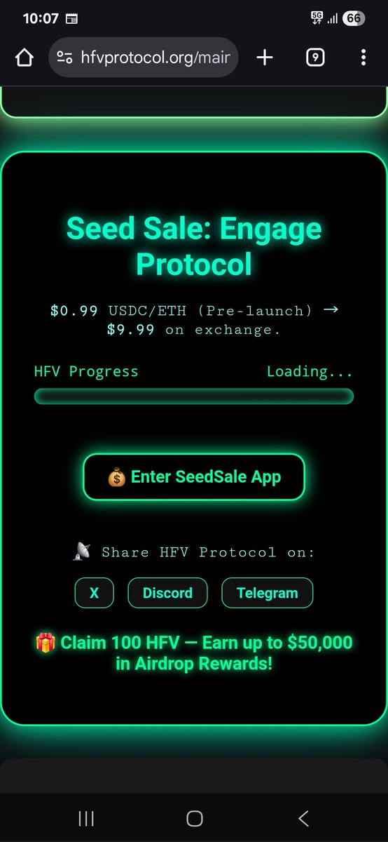 HFVProtocol's tweet image. 🚀 HFV Seed Sale is LIVE

🌐 Engage the Protocol now at:
🔗 hfvprotocol.org/main.html

💸 $0.99 USDC/ETH (Pre-launch) → $9.99 on exchange
🎁 Claim 100 HFV – Earn up to $50,000 in airdrop rewards

🔥 3% of total supply available
🔐 Fully verified contracts

#HFVProtocol #Web3…