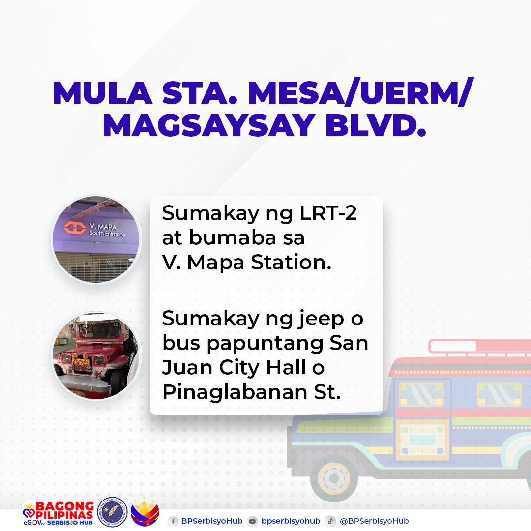 PIADesk's tweet photo. Kung nakapag-rehistro na sa Egovph at mayroon ka nang appointment. Narito ang mga ruta papunta sa Bagong Pilipinas Egovph Serbisyo Hub.
Ingat sa byahe!
#BagongPilipinas #serbisyohub #eGovPH #eGovPHSuperApp #bpesh #IntegratedStateMedia https://t.co/ndNnpnsTVu