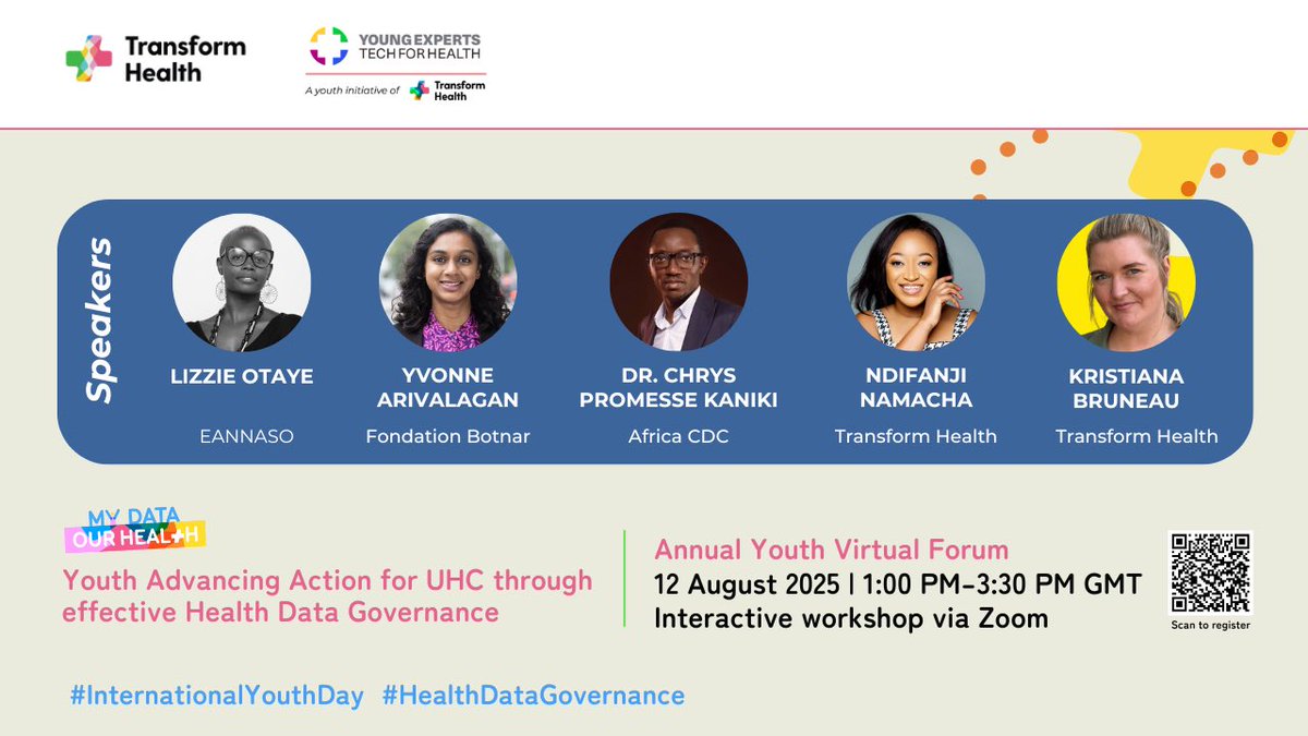 Join  our speakers in our upcoming interactive virtual youth forum to build advocacy skills, learn Health Data Governance, and all matters digital health! 

🗓️ 12 Aug 2025 | 1:00–3:30 PM GMT
Register: lnkd.in/d6aeQv7W