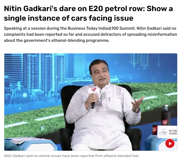You all are lying...!!!

According to <a href="/nitin_gadkari/">Nitin Gadkari</a> , there is not a single car in the country that is facing issue due to Ethanol.

Are you getting reduced mileage? No
Are you getting reduced pickup? No

Why are you cribbing on social media and disturbing his peace?