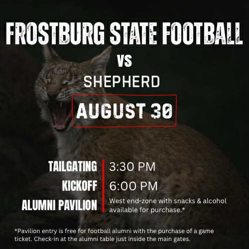 Free pavilion access for football alumni! Let’s fill up Bobcat Stadium for this one! <a href="/FrostburgFB/">Frostburg Football</a>