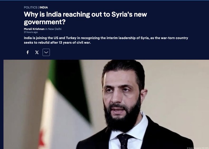 Hindistan, Ahmed el-Şaraa yönetiminde Suriye'nin liderliğini tanımada ABD ve Türkiye'ye katıldı.

Hintli bir heyet, sağlık, eğitim ve yeniden yapılanma alanlarında işbirliğini tartışmak için Temmuz ayında Şam'ı ziyaret etti.

Kaynak: DW