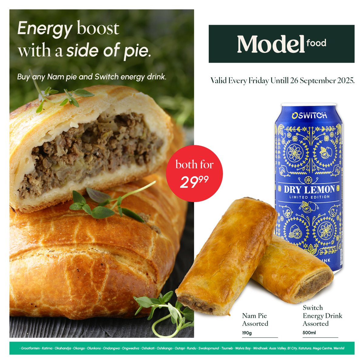 Let’s fuel you today! Satisfying pie meets energising drink

Only for today!

#ModelNamibia #ElevateTheEveryday