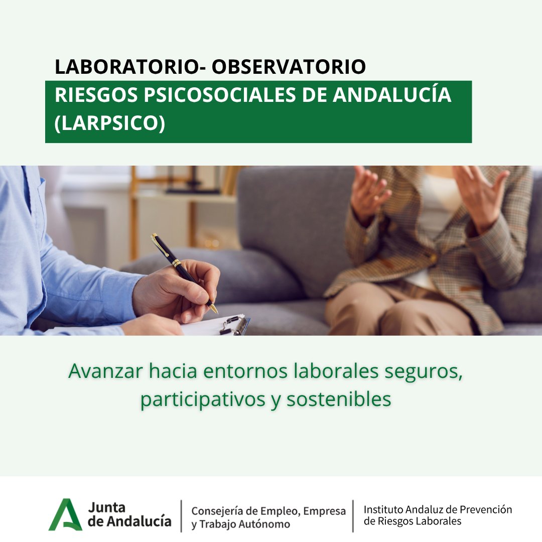 IAPRL's tweet photo. 🧠 ¿Conoces LARPSICO?
El Laboratorio‑Observatorio de Riesgos Psicosociales de Andalucía impulsa la investigación y prevención del estrés, acoso, fatiga en el trabajo.
📚 Recursos, guías y boletines para avanzar hacia entornos laborales más seguros.
#IAPRL #LARPSICO https://t.co/5WH5xMhItR