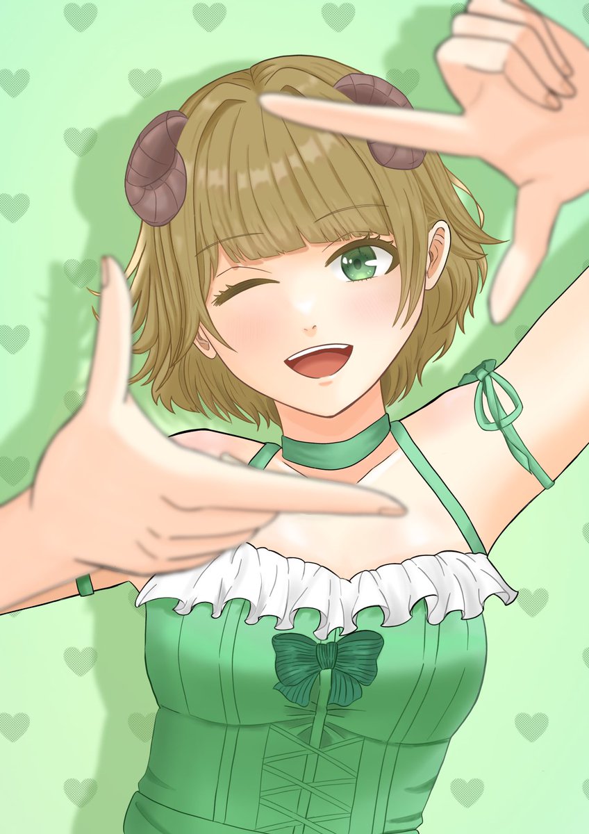 指フレームポーズ📷✨
なかなかに可愛く描けたんじゃないでしょうか！？
モデルになっていただきありがとうございます^_^
#イラスト