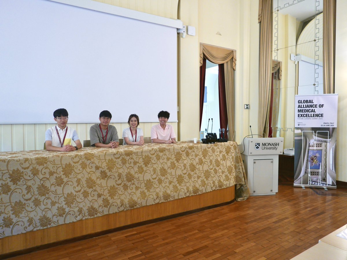 CUHKMedicine's tweet photo. 4 @CUHKMedicine students, Calvin, Jasmine, Kristopher and Timothy had a rewarding summer trip with Professor Alice Kong and Dr Wong Wai-tat at the "GAME-TEI Summit for Future Leaders 2025," an engaging 3-day international event hosted by @MonashUni in Italy (22-24 June). Besides CUHK, other participants hailed from eight prestigious institutions within the Global Alliance of Medical Excellence, including the @Unibo in Italy, Korea University in South Korea, @LMU_Muenchen in Germany, @lunduniversity in Sweden, @MonashUni in Australia, @NagoyaUniv in Japan, and @UniofNottingham in United Kingdom.