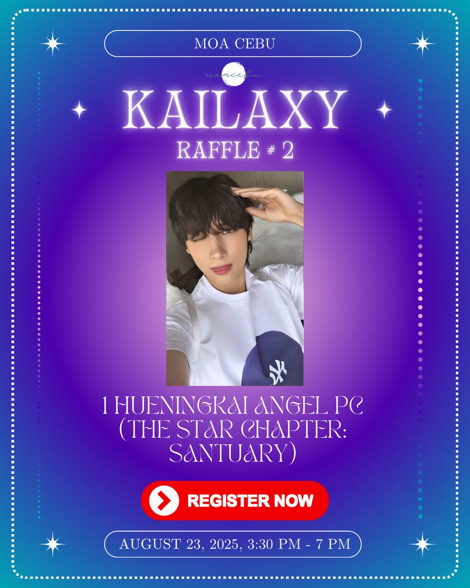 🎁 RAFFLE #2! Win a Hueningkai ANGEL PC from The Star Chapter: Sanctuary!

🎟 Register for KAI-LAXY to enter!
📍 Cebu | 🗓 Aug 23
🔗 bit.ly/kailaxy

#KAILAXY #HueningkaiDay #MOADay #MOACebu #TXT #TOMORROW_X_TOGETHER