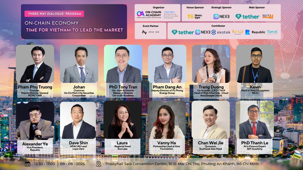 OnChainAcad's tweet photo. 🚨 Tomorrow! 🚨

The Three-Way Dialogue at #Conviction will unite 150 leaders from Web2, Web3 &amp; promotion agencies to shape Vietnam’s #OnchainEconomy.

📅 Aug 9 | 🕜 1:30–5:00 PM | 📍 Thisky Hall, HCMC
⚡ Seats almost gone – join us: https://t.co/EPW8RmS8gE

#OnchainAcademy https://t.co/pTsjmjfsmW