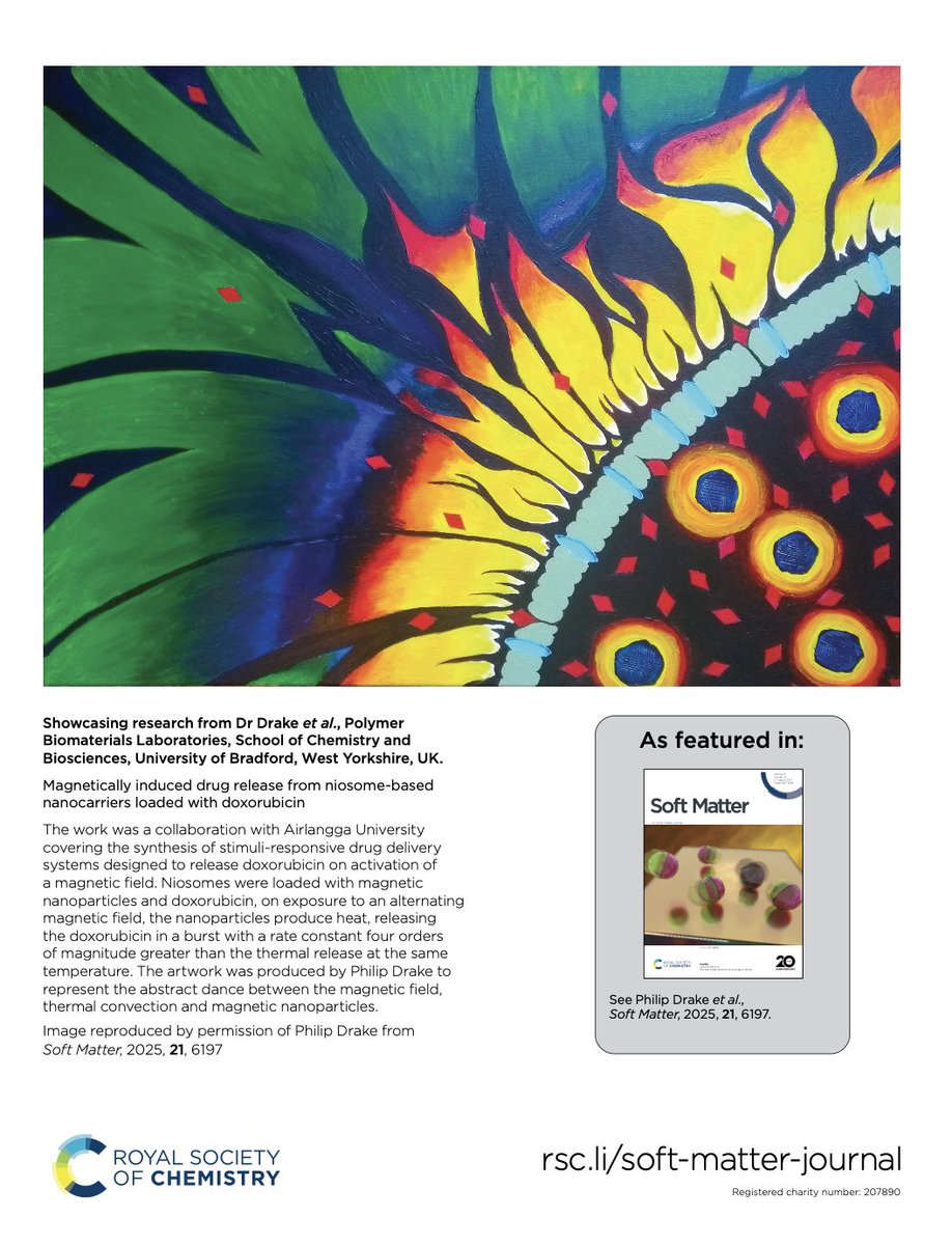 MaterialChemist's tweet photo. My 1st cover art! Thanks to @softmatter for publishing. @UoBChem 

Thats the 2nd art work I have licensed out. The 1st was a Christmas card displayed by the National Science and Media Museum in 1991 (a snowy Yorkshire landscape)

https://t.co/Rb806ebHCi

https://t.co/TIfb139jDN https://t.co/fYNZRkErj5