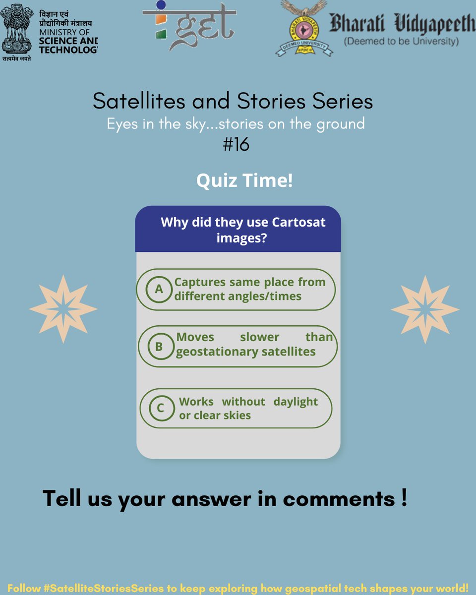 DST_IGET's tweet image. After the Dharali flash flood, ISRO used before-and-after satellite images to track changes on the ground.
Here’s the twist — they didn’t use a satellite that’s always above India. They used Cartosat. Tell us why! #cartosat
#dstiget #indiadst #bvieerpune #Dharali