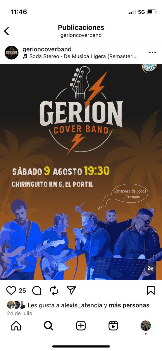 Mañana en el #chiringuitoKM6 en el #ElPortil a eso de las ⏰ 29 h los #GerionCoverBand vamos a llenar la playa con nuestras coplas. ¿Te vienes?