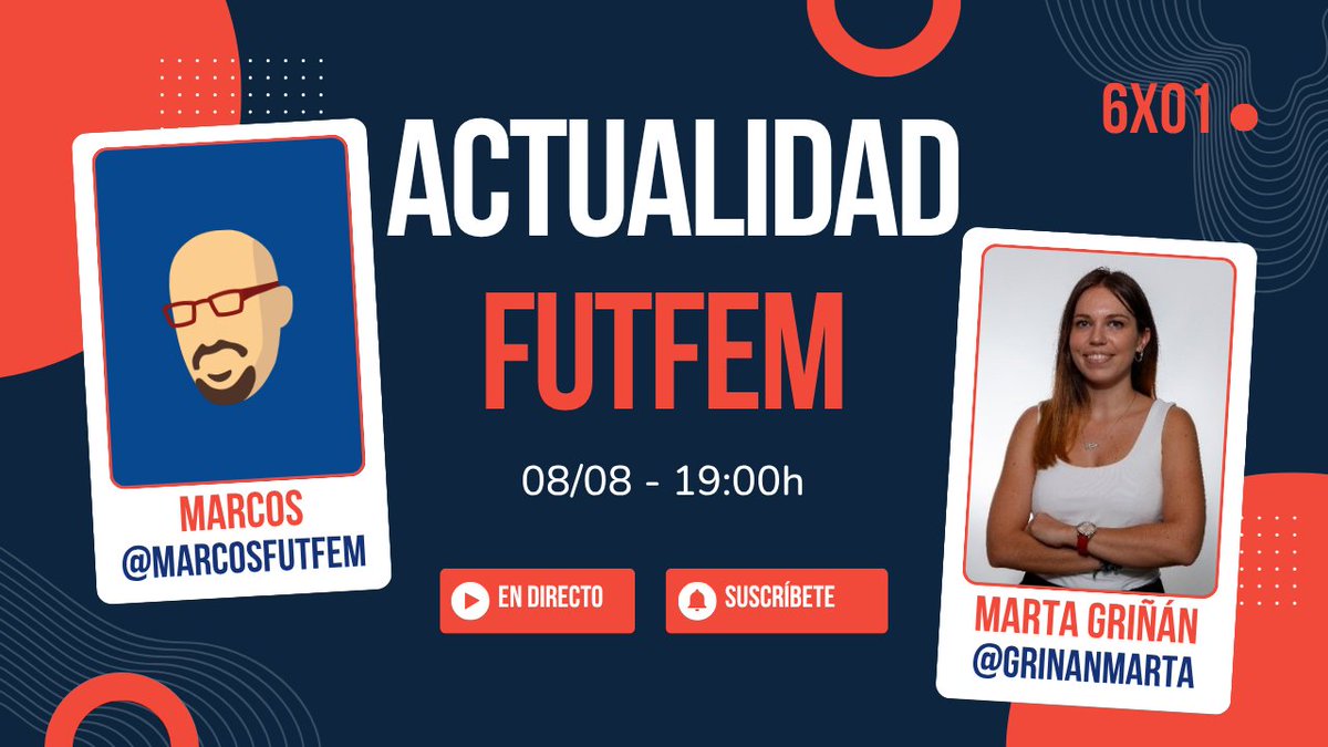 Marcos FutFem (@marcosfutfem) on Twitter photo ¡Hoy tenemos DIRECTO!
youtube.com/live/uZgeji5yB…
Arrancamos la SEXTA TEMPORADA del canal, con un repaso de la actualidad del FÚTBOL FEMENINO con <a href="/GrinanMarta/">Marta Griñán</a>
¡Os esperamos a las 19h! ¡Hoy tenemos DIRECTO!
youtube.com/live/uZgeji5yB…
Arrancamos la SEXTA TEMPORADA del canal, con un repaso de la actualidad del FÚTBOL FEMENINO con <a href="/GrinanMarta/">Marta Griñán</a>
¡Os esperamos a las 19h!