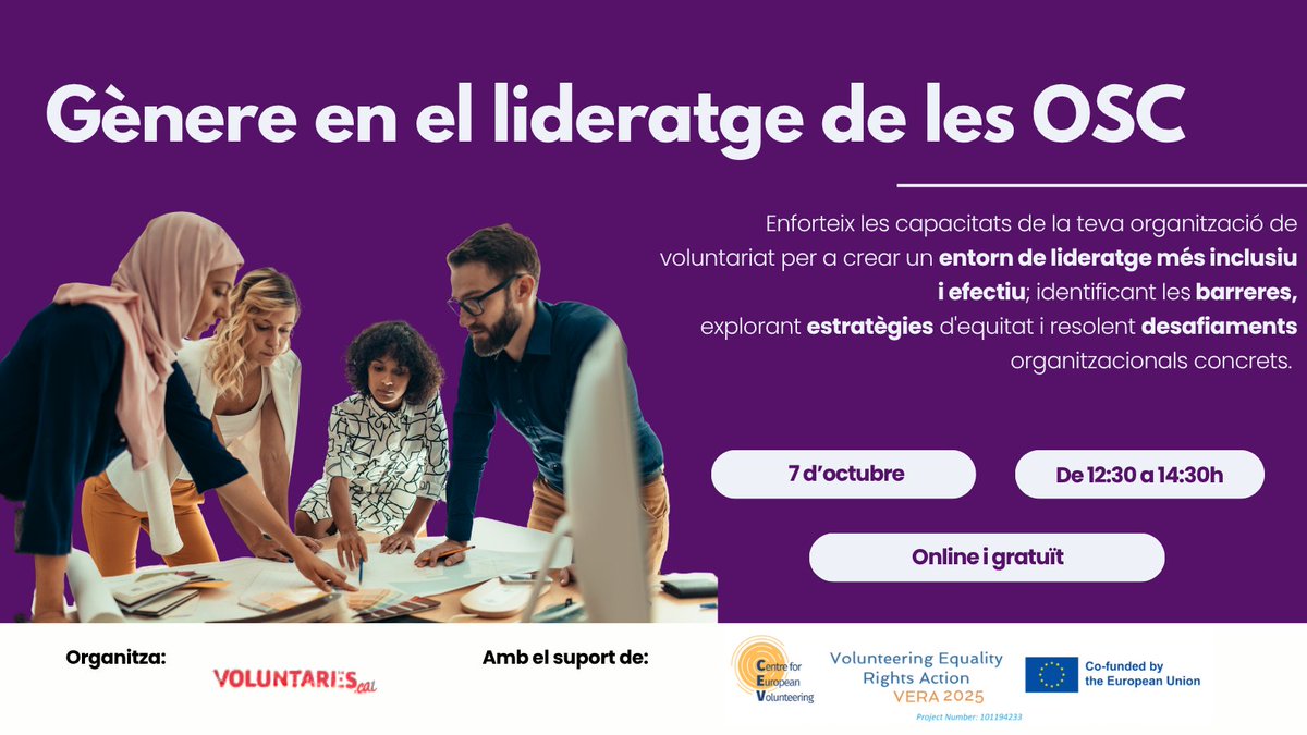 Ja heu vist les formacions del nou curs?

🌍 Curs d'iniciació al voluntariat social i ambiental per a joves
🫂 Pla de voluntariat: Elabora el pla de l'entitat en línia
🪄 Taller de màgia
⚧️ Gènere en el lideratge de les OSC
#FormacióFCVS
🔜voluntaris.cat/events/categor…