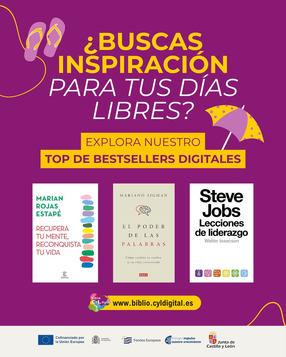cyldigital's tweet image. 📚 ¿Buscas inspiración para tus días libres? Explora nuestro TOP de bestsellers digitales en Biblio CyLDigital

🧘‍♀️ Inspírate, aprende y desconecta
👉 biblio.cyldigital.es

📖 Servicio cofinanciado por FEDER.

#BiblioCyLDigital #LecturaDigital #Inspiración #CastillaYLeón #FEDER