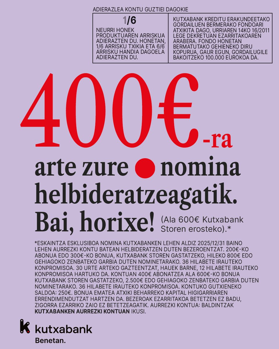 Ekarri zure nomina | Kutxabank
400€ -ra arte zure nomina helbideratzeagatik. 💸
Ala 600€ Kutxabank Storen erosteko
Bai, horixe!
ℹ️ brnw.ch/21wULoO