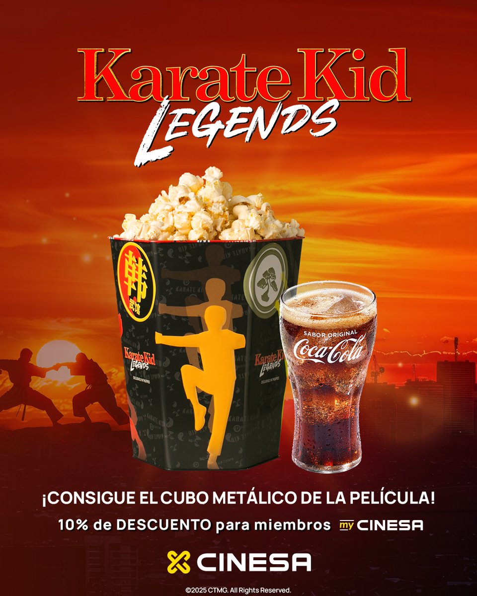 Disfruta de la película de #KarateKid: Legends con el menú exclusivo que hemos preparado para su llegada a la gran pantalla de  #Cinesa 🥋🍿
Y, si eres miembro #myCinesa se te aplicará un 10% de descuento en tu compra. 😉
