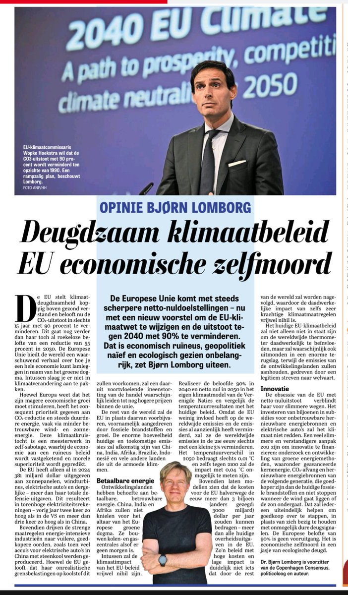 Bjørn Lomborg: Deugdzaam klimaatbeleid EU is economische zelfmoord 

'Economisch ruïneus, geopolitiek naïef en ecologisch gezien onbelangrijk'

Het is de waanzin voorbij 😥
Lees je mee <a href="/WBHoekstra/">Wopke Hoekstra</a>