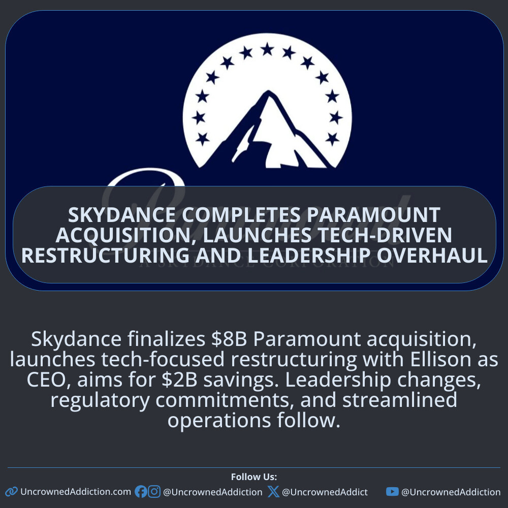Skydance finalizes $8B Paramount acquisition, launches tech-focused restructuring with Ellison as CEO, aims for $2B savings. Leadership changes, regulatory commitments, and streamlined operations follow.

#SkydanceParamountAcquisition #TechDrivenRestructuring #MediaInnovation