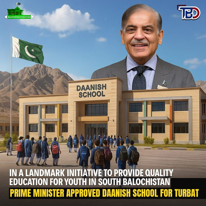 Sidra_501's tweet photo. PM Shehbaz Sharif approves a Daanish School for Turbat, Kech—fulfilling his 2022 promise. A bold step for quality, equitable education in South Balochistan and a clear commitment to uplifting underprivileged youth.
#Balochistan #EducationForAll #DaanishSchool https://t.co/bVo8jFrEAA