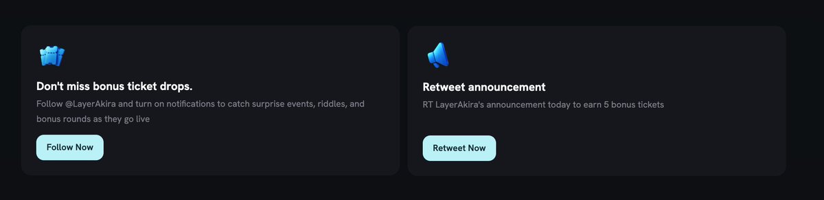 hot tip if you're participating in the token lottery 🎁

check the dashboard for RT bonuses 

5 bonus you can earn just for RTing announcements 🎟️

-- 
win.layerakira.xyz
trade to earn $10,000 USDC