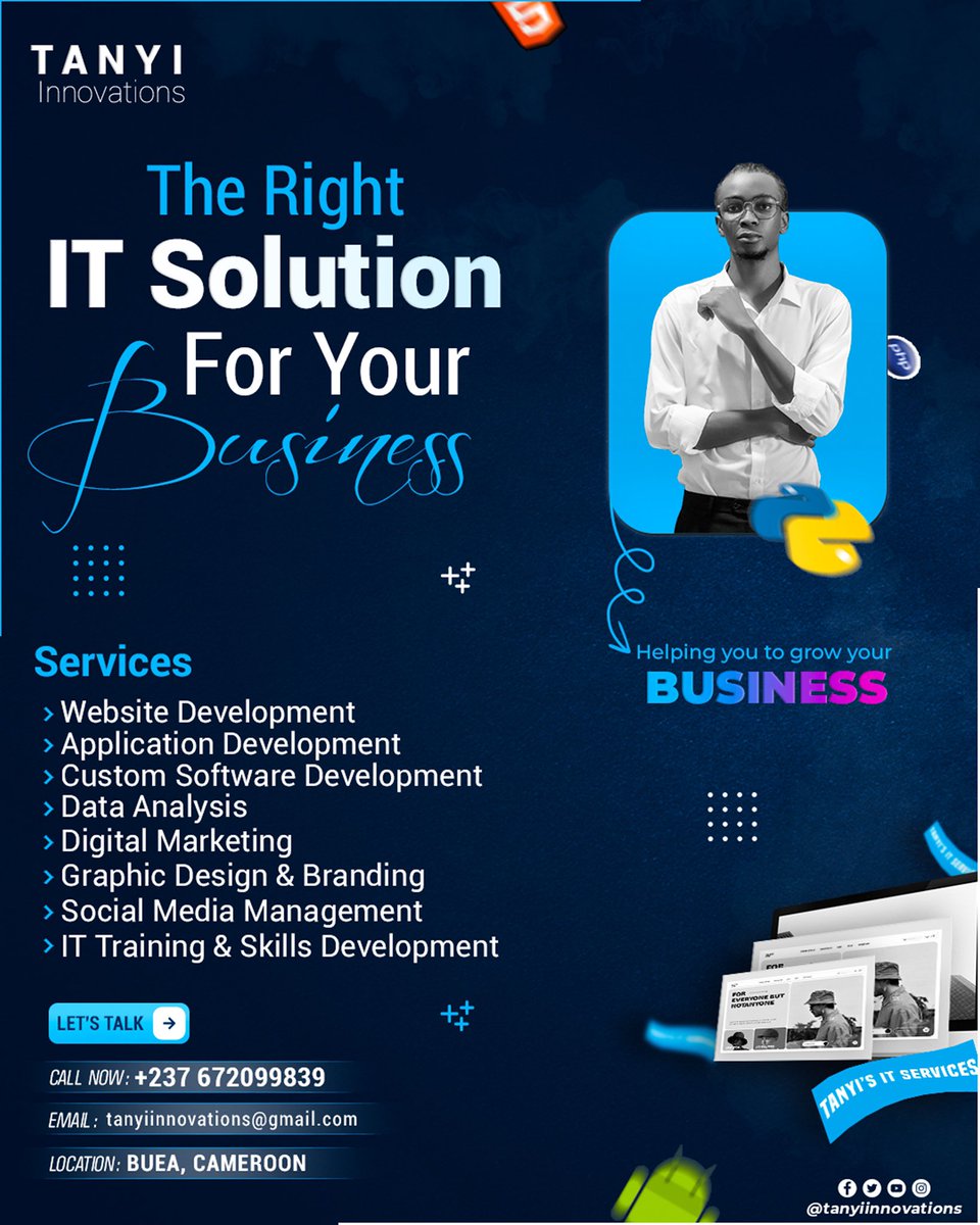 blessed_tanyi's tweet image. Your business deserves more than basic IT.
We deliver real solutions, web, software, branding, and more! 💼
#TechForBusiness #TanyiInnovations