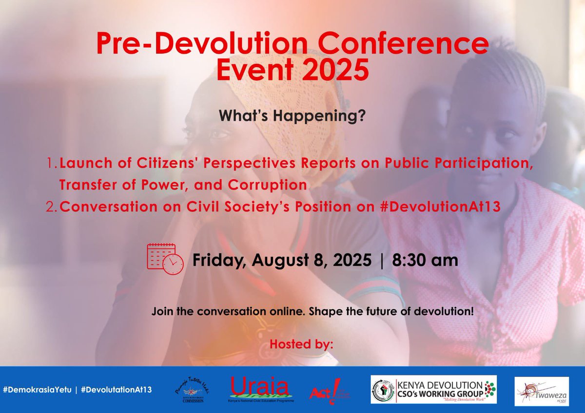 TIKenya's tweet photo. @TIKenya is at the pre-devolution conference by the Kenya Devolution Working Group, talking about how weak public participation and poor accountability are holding back #devolution, and sharing the CSO position on how to fix it.

#TimizaUgatuzi #DevolutionAt13 #DemokrasiaYetu https://t.co/P5YqqQFBcg
