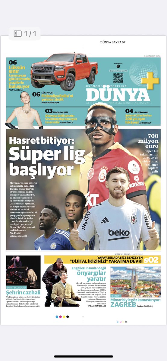 ipek yezdani (@ipekyezdani) on Twitter photo Hasret bitiyor: Süper lig başlıyor! Alp Ulagay <a href="/alpos/">Alp Ulagay</a> yazdı, ayrıca moda, yaşam, Gastronomi, sanat, ekran, küresel trendler, lüks ve seyahat sayfalarıyla Dünya+ bugün <a href="/dunyagazetesii/">Dünya Gazetesi</a> ile birlikte. #dunyaplus <a href="/gulbinnozbey/">Gülbin Özbey Boztepe</a> <a href="/Aydil_d/">Aydil Durgun</a> <a href="/SertacBala/">sbala</a> Hasret bitiyor: Süper lig başlıyor! Alp Ulagay <a href="/alpos/">Alp Ulagay</a> yazdı, ayrıca moda, yaşam, Gastronomi, sanat, ekran, küresel trendler, lüks ve seyahat sayfalarıyla Dünya+ bugün <a href="/dunyagazetesii/">Dünya Gazetesi</a> ile birlikte. #dunyaplus <a href="/gulbinnozbey/">Gülbin Özbey Boztepe</a> <a href="/Aydil_d/">Aydil Durgun</a> <a href="/SertacBala/">sbala</a>