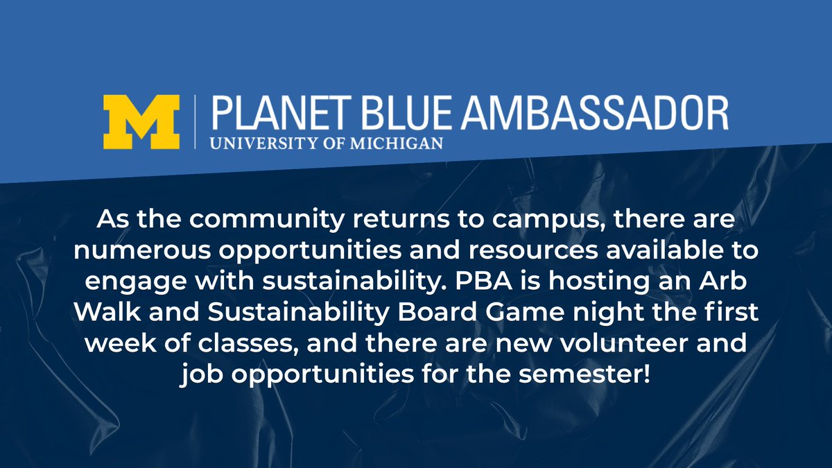 Stay in the loop with sustainability efforts on campus! 🌱 <a href="/UMichStudents/">Michigan Students</a> check out the latest Planet Blue Ambassador newsletter for upcoming events, volunteer opportunities and ways to get involved this semester: myumi.ch/n1ENy