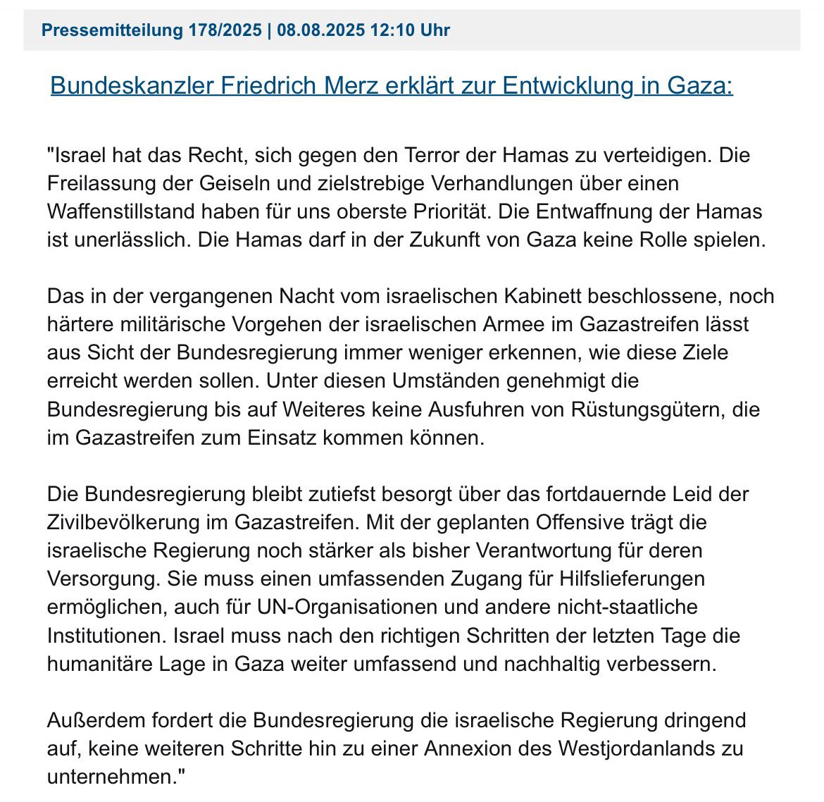 News: Friedrich Merz stoppt alle Waffenexporte nach Israel, die in Gaza zum Einsatz kommen könnten.