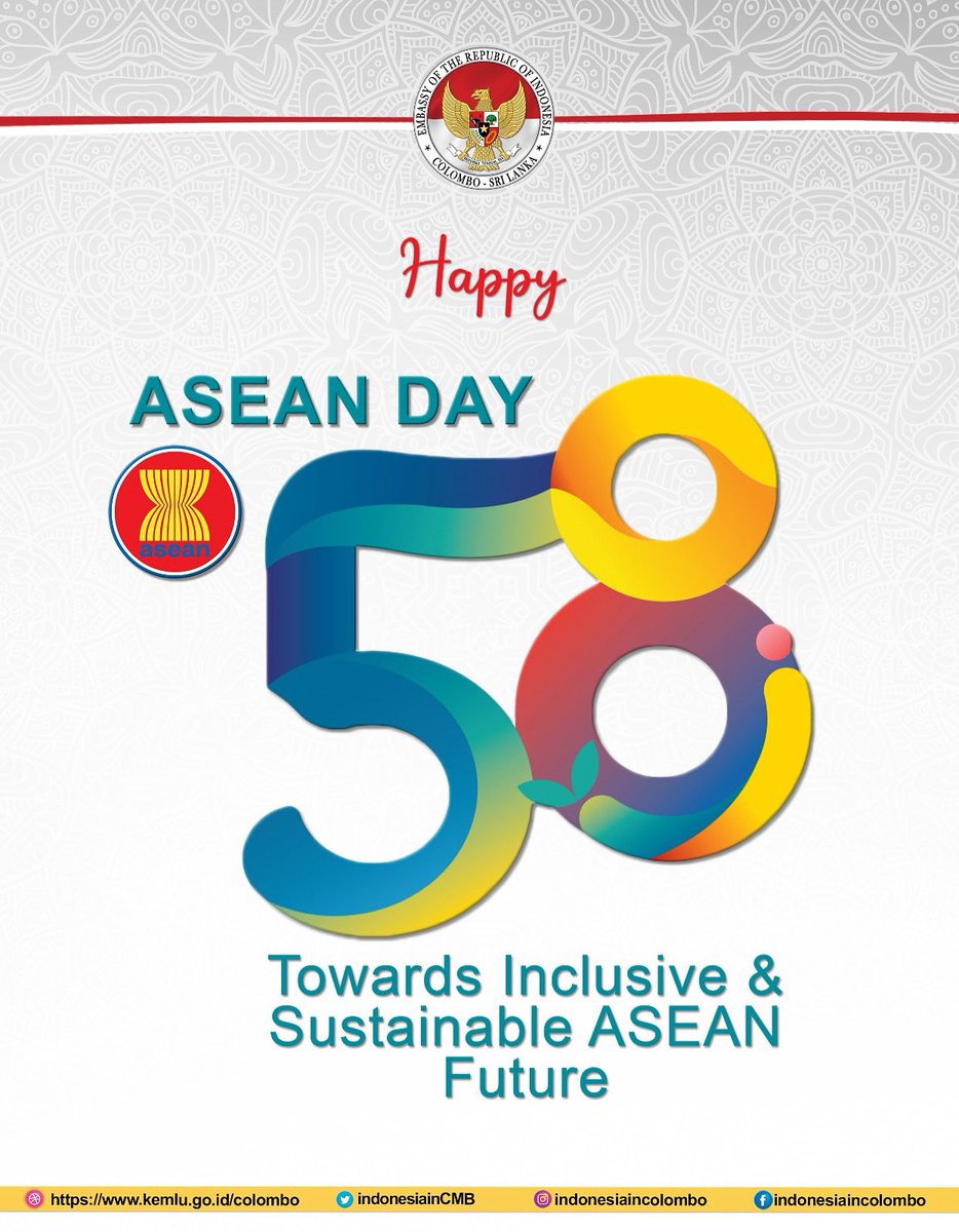 Happy ASEAN Day! 🎉, 8 August 2025.

Towards Inclusive &amp; Sustainable ASEAN Future

Together, we’re stronger! 🌏
One Vision, One Identity, One Community 🇧🇳🇰🇭🇮🇩🇱🇦🇲🇾🇲🇲🇵🇭🇸🇬🇹🇭🇻🇳

#IniDiplomasi 
#AseanDay