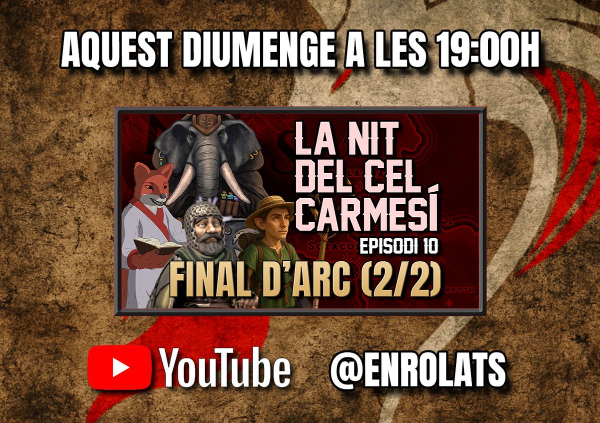 Enrolats_rol's tweet image. 🎲✨ Aquest diumenge a les 19:00h torna La Nit del Cel Carmesí!

📺 Episodi 10
💥 El futur d&apos;Escalbadàsia està a les mans dels herois! Podran activar l&apos;última runa i salvar la ciutat?
🔗 Estrena a YouTube: youtube.com/@Enrolats/vide… 
#RolEnCatalà #Enrolats #Pathfinder