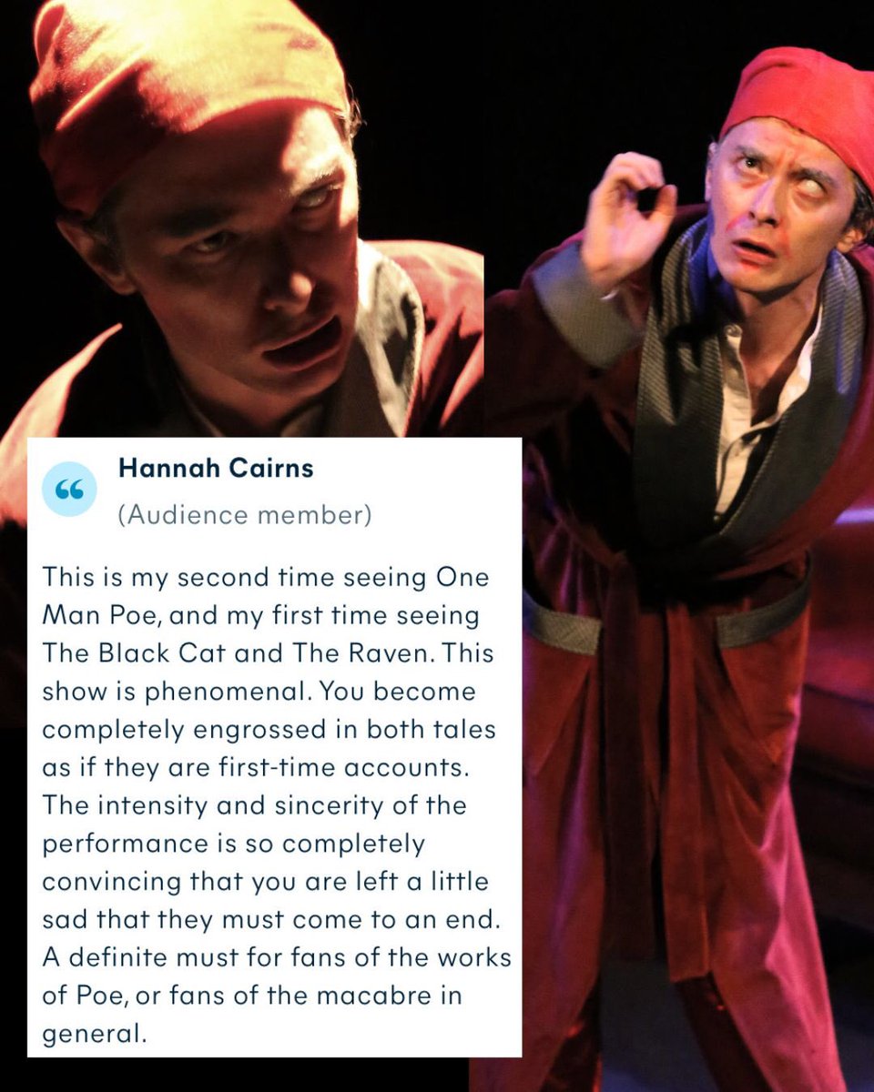 Following out SEVENTH SELL OUT SHOW in a row - we’ve had a couple more fab #edfringe audience reviews for “One Man Poe” - THANK YOU HANNAH AND KATYA 🙏✨

If you have seen #OneManPoe please let us know what you think: write your thoughts on our listing on EdFringe.com