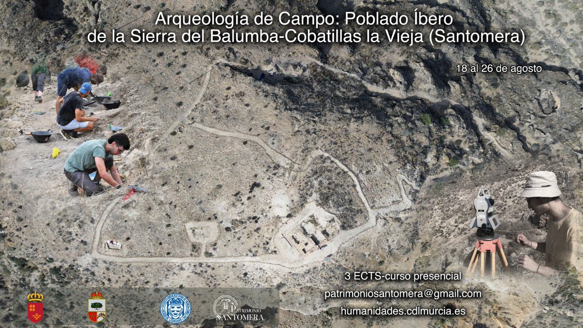 Nueva campaña de excavación en el Poblado Íbero de Cobatillas la Vieja-Sierra del Balumba.
De la mano del Ayuntamiento de Santomera  y la Sección Arqueología - Colegio Dres. y Ldos. de la Región de Murcia.
Más información:

humanidades.cdlmurcia.es/course/info.ph…