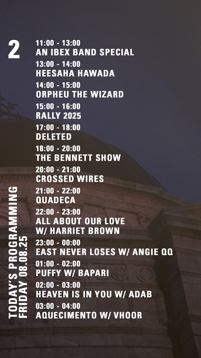 today on nts.live/2
<a href="/TheBennett_Show/">Bennett</a> <a href="/yourveryownHB/">Harriet Brown</a> <a href="/ageless_adab/">adab🔮أدب‎</a> <a href="/vhoorvictor/">vhoor</a>