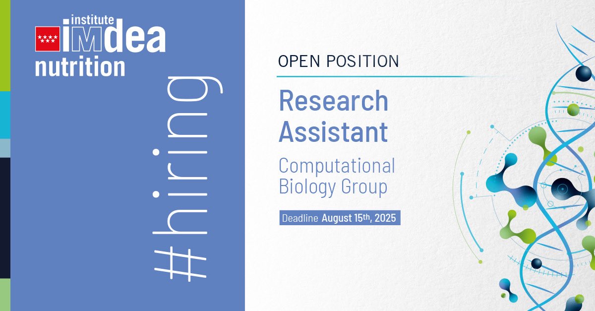 IMDEA Alimentación (@imdeaalimenta) on Twitter photo 🔔 Last week to submit your application!
Do you have a background in biology, microbiology or biotechnology?
We look forward to seeing you for an exciting project on the #gutmicrobiome and sustainable diets 🌱
Find out more 🔎
c.madrid/tqb97
#Hiring #GutPlantHealth 🔔 Last week to submit your application!
Do you have a background in biology, microbiology or biotechnology?
We look forward to seeing you for an exciting project on the #gutmicrobiome and sustainable diets 🌱
Find out more 🔎
c.madrid/tqb97
#Hiring #GutPlantHealth