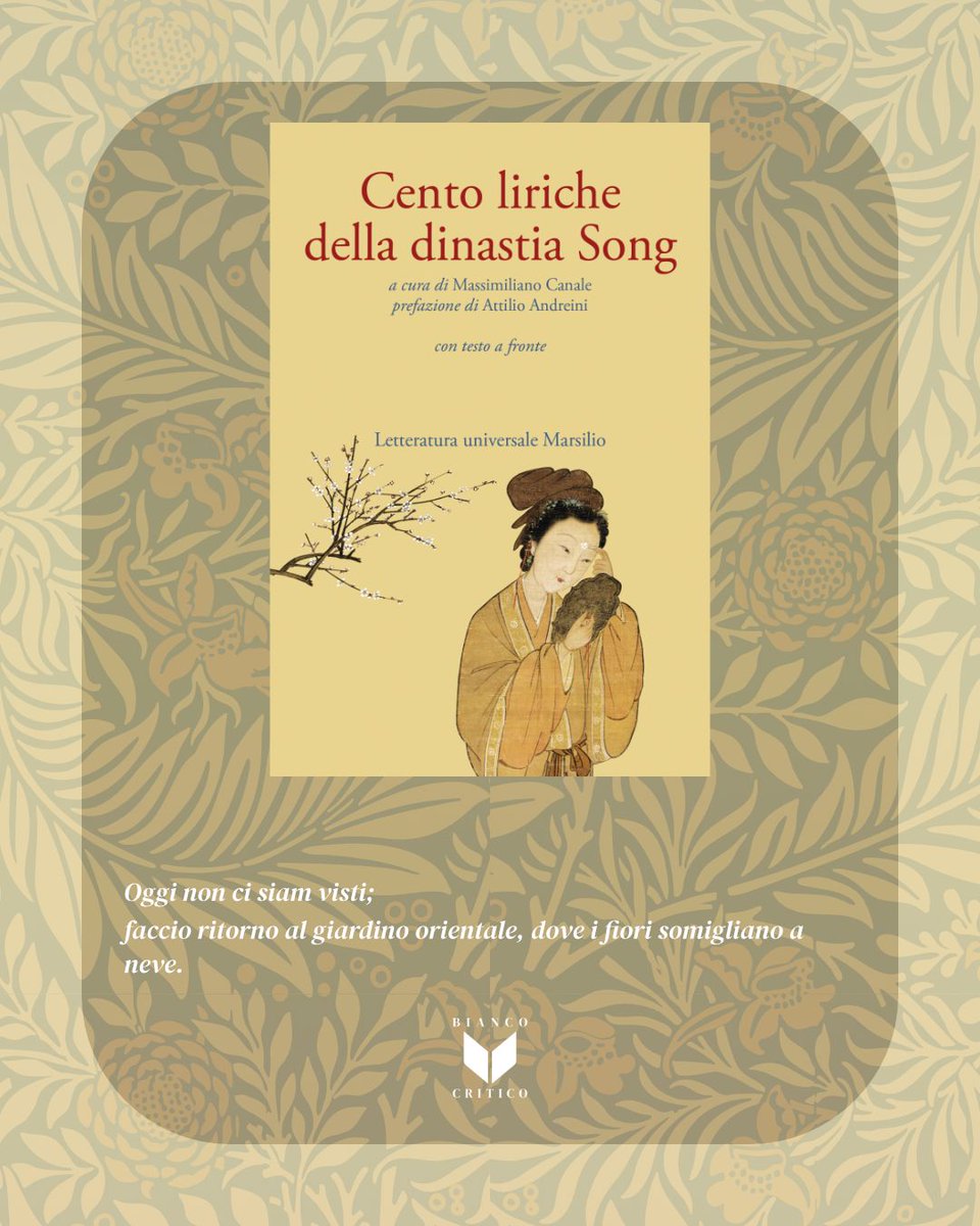 Bianco Critico (@biancocritico) on Twitter photo Prima del nostro amor cortese in Cina c'era lo "ci", versi per cantare l'amore. Le liriche scelte in questo volume furono composte tra X e XIII secolo, forniscono uno spaccato letterario di cui la poetessa Li Qingzhao è emblema.
<a href="/MarsilioEditori/">Marsilio Editori</a>
(-1 alla pausa estiva!) 🏖️ Prima del nostro amor cortese in Cina c'era lo "ci", versi per cantare l'amore. Le liriche scelte in questo volume furono composte tra X e XIII secolo, forniscono uno spaccato letterario di cui la poetessa Li Qingzhao è emblema.
<a href="/MarsilioEditori/">Marsilio Editori</a>
(-1 alla pausa estiva!) 🏖️