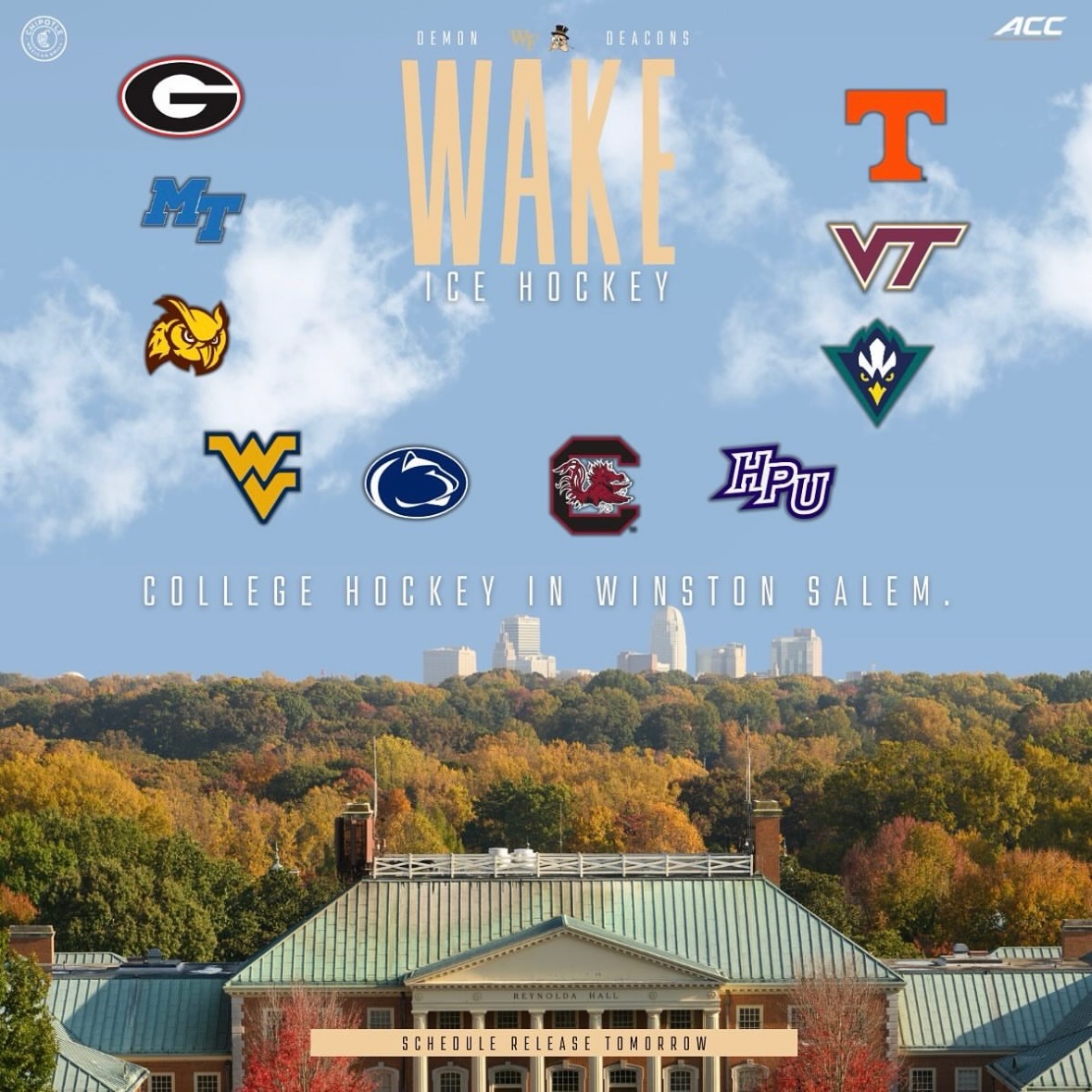 Upcoming M2 <a href="/ACCHockey/">ACC Hockey</a> Premier home &amp; away opponents.  Schedule coming soon!  #GoDeacs