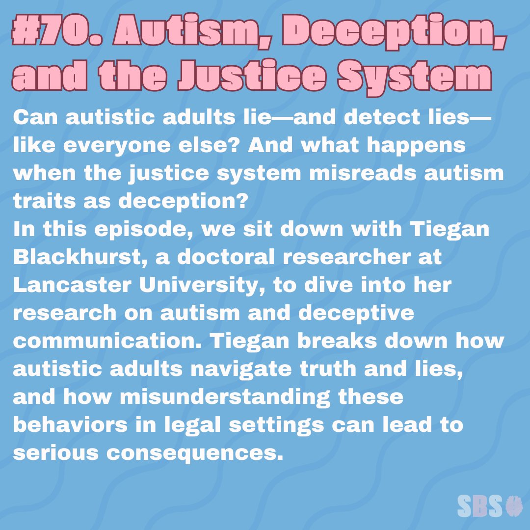 Smooth Brain Society (@smoothbrainsoc) on Twitter photo New episode out!
Talking about the intersection of Autism, Deception and its relevance to the justice system with Tiegan Blackhurst of <a href="/lancspsychres/">Lancaster Psychology</a>, <a href="/LancasterUni/">Lancaster University</a>
Listen on Spotify, Youtube or Website:
smoothbrainsociety.com/2025/08/07/70-…
#Autism #justicesystem #deception New episode out!
Talking about the intersection of Autism, Deception and its relevance to the justice system with Tiegan Blackhurst of <a href="/lancspsychres/">Lancaster Psychology</a>, <a href="/LancasterUni/">Lancaster University</a>
Listen on Spotify, Youtube or Website:
smoothbrainsociety.com/2025/08/07/70-…
#Autism #justicesystem #deception
