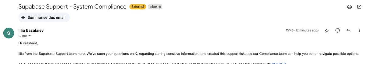 Man, that's some level of support. Very few companies can pull this off

Never change <a href="/supabase/">Supabase</a> 💚