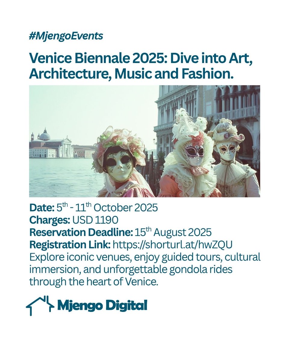 Venice Biennale 2025!

Dive into art, architecture, music, and fashion. Explore iconic venues, enjoy guided tours, cultural immersion, and unforgettable gondola rides through the heart of Venice.
Register now: shorturl.at/hwZQU