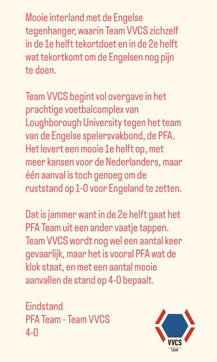 spelersvakbond's tweet image. Een korte terugblik op het duel met het PFA team, de Engelse tegenhanger van Team VVCS. 

Zaterdag om 12u00 wacht alweer de laatste wedstrijd van deze campagne:

De Graafschap - #TeamVVCS

Meer info volgt…

#pfavvcs #teamvvcs
