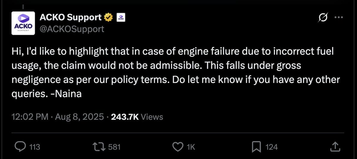 Gaurav Pradhan 🇮🇳 (@officeofdgp) on Twitter photo Insurance companies are rejecting claims on faulty engine replacement if you use E20 petrol for 'incorrect fuel usage'
<a href="/nitin_gadkari/">Nitin Gadkari</a> ethanol minister totally destroyed the automotive Sector with his love for Ethanol blended fuel for his sugar companies. Insurance companies are rejecting claims on faulty engine replacement if you use E20 petrol for 'incorrect fuel usage'
<a href="/nitin_gadkari/">Nitin Gadkari</a> ethanol minister totally destroyed the automotive Sector with his love for Ethanol blended fuel for his sugar companies.