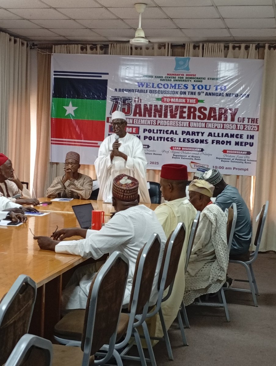 Today @MambayyaHouse, A Roundtable Discussion on "Political Party Alliance in Nigerian Politics: Lessons From NEPU" to Mark the 75th Anniversary of NEPU (1950 to 2025) <a href="/BUK_Nigeria/">Bayero University Kano</a> <a href="/HannatuKabir/">Hannatu Kabir</a> <a href="/BabaBalaKatsina/">Baba-Bala Katsina</a> <a href="/SamailaYandaki/">Samaila Suleiman</a> <a href="/CitizenLi/">Ali Isa Musa</a>