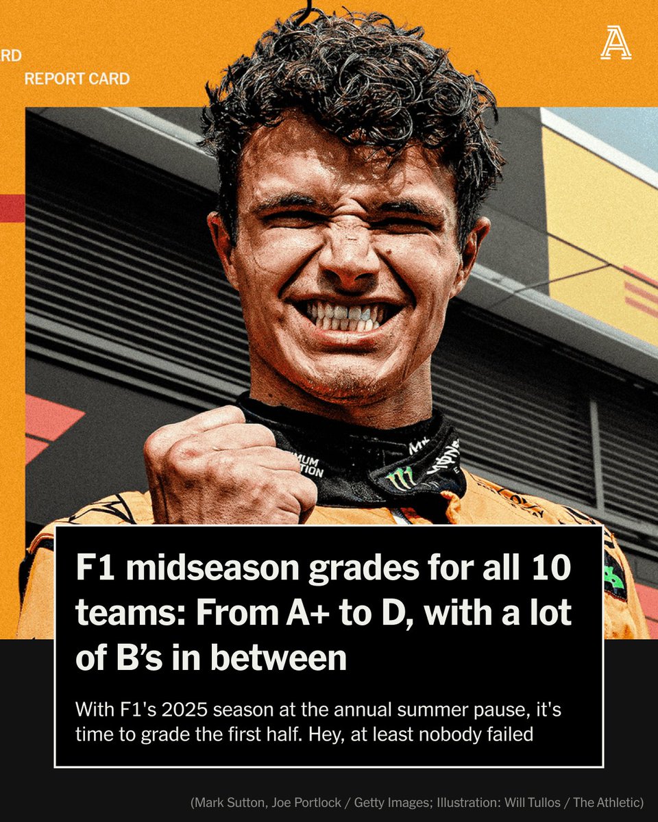 The Athletic Motorsports (@theathleticauto) on Twitter photo Halfway through the Formula 1 season, we're grading all 10 teams:
♠️ Red Bull still acing it? (No)
🅰 Did McLaren get an A+ or an A++?
📚 Who's struggling with their homework in the midfield?
Midseason grades from @lukesmithf1 and <a href="/mwc13_3/">Madeline Coleman</a> are in ⬇️
🔗 theathletic.com/6541413/?sourc… Halfway through the Formula 1 season, we're grading all 10 teams:
♠️ Red Bull still acing it? (No)
🅰 Did McLaren get an A+ or an A++?
📚 Who's struggling with their homework in the midfield?
Midseason grades from @lukesmithf1 and <a href="/mwc13_3/">Madeline Coleman</a> are in ⬇️
🔗 theathletic.com/6541413/?sourc…